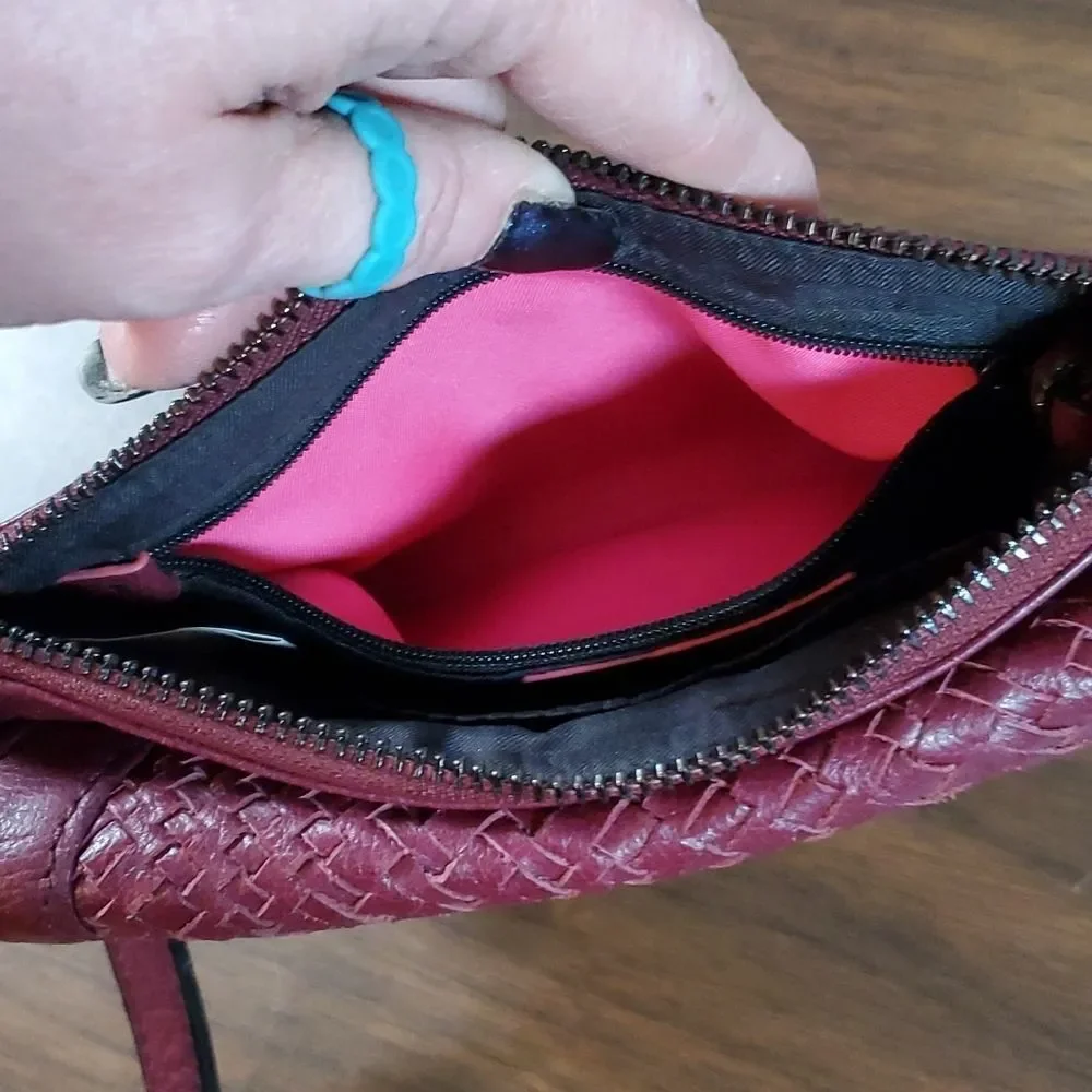 Elliot Lucca Burgundy‎ Wine Colored Woven Leather Wristlet Bag Wallet